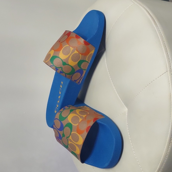 🔥Coach men's rainbow blue slides pool sandals flip-flops shoes new Logo Summer - Picture 7 of 9